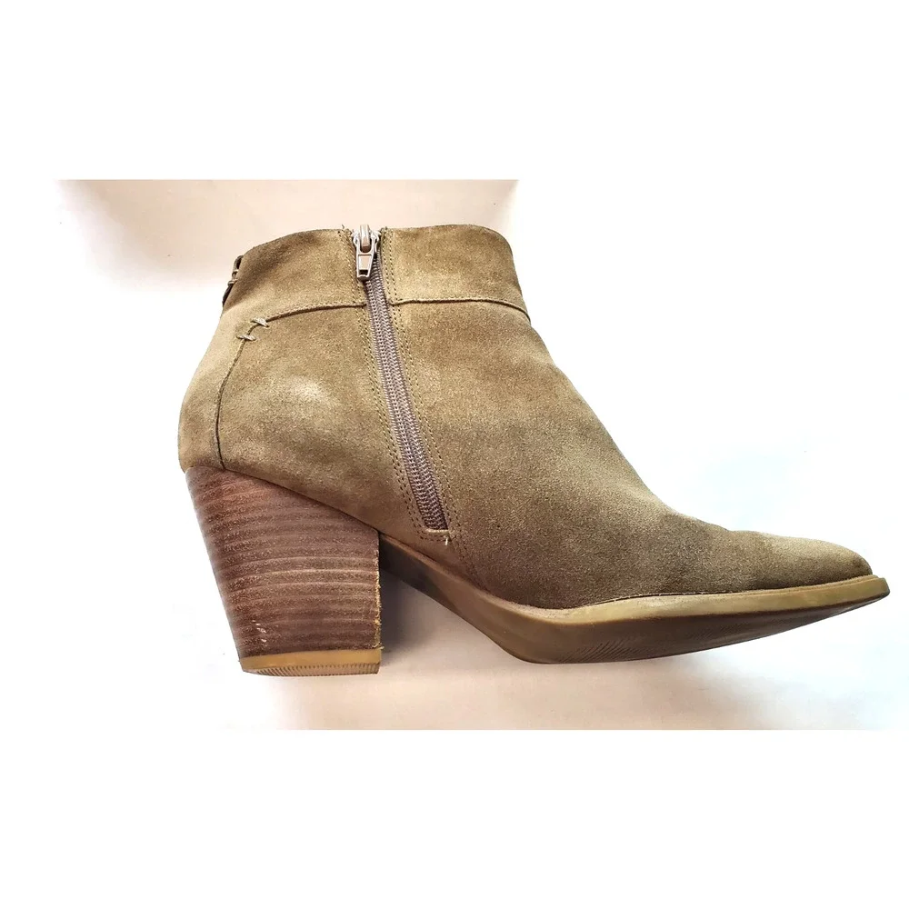 Steve Madden Ankle Boots Womens 11 Brown Faander Side Zip Block‎ Heels Suede
